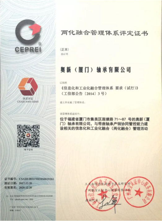 FK-ova pomoćna korporacija Ao Xin Bearing stekla je IIIMS certifikat